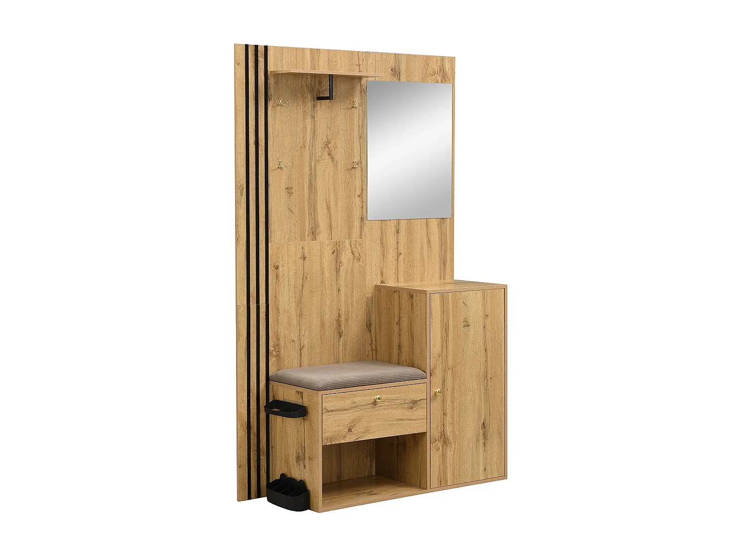 Garderobe aus Holz mit Schuhbank und Spiegel, Schirmständer – für Flur und Eingangsbereich