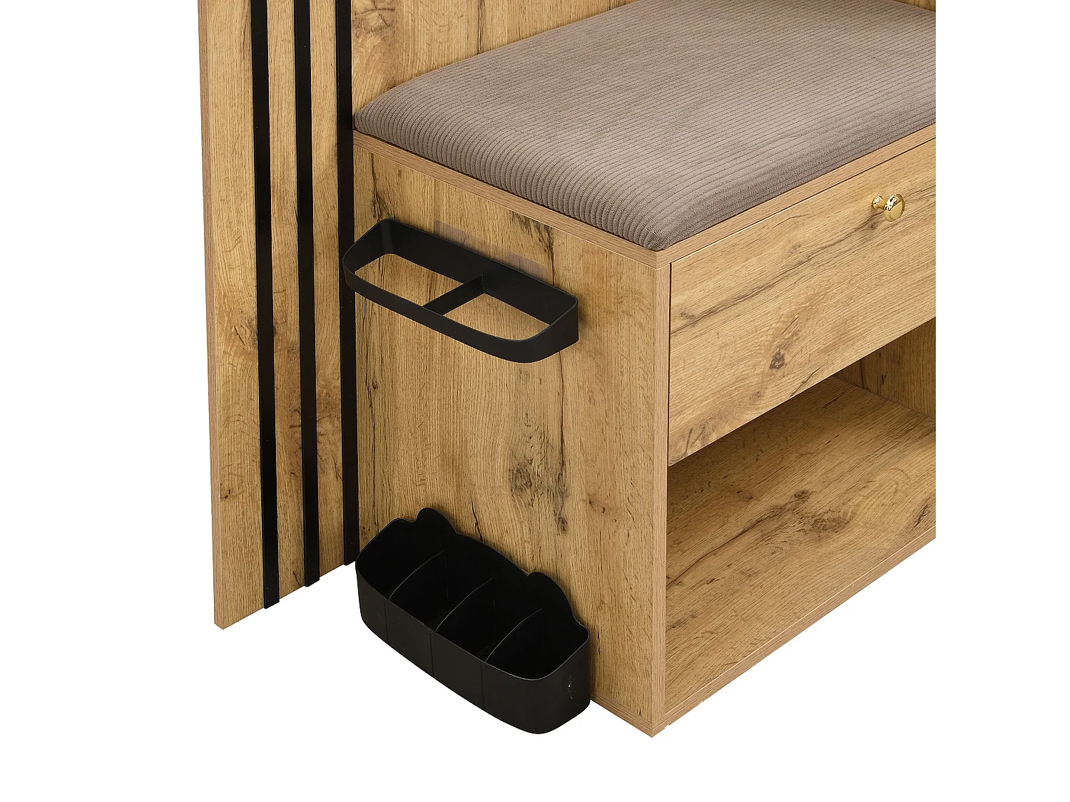 Garderobe aus Holz mit Schuhbank und Spiegel, Schirmständer – für Flur und Eingangsbereich