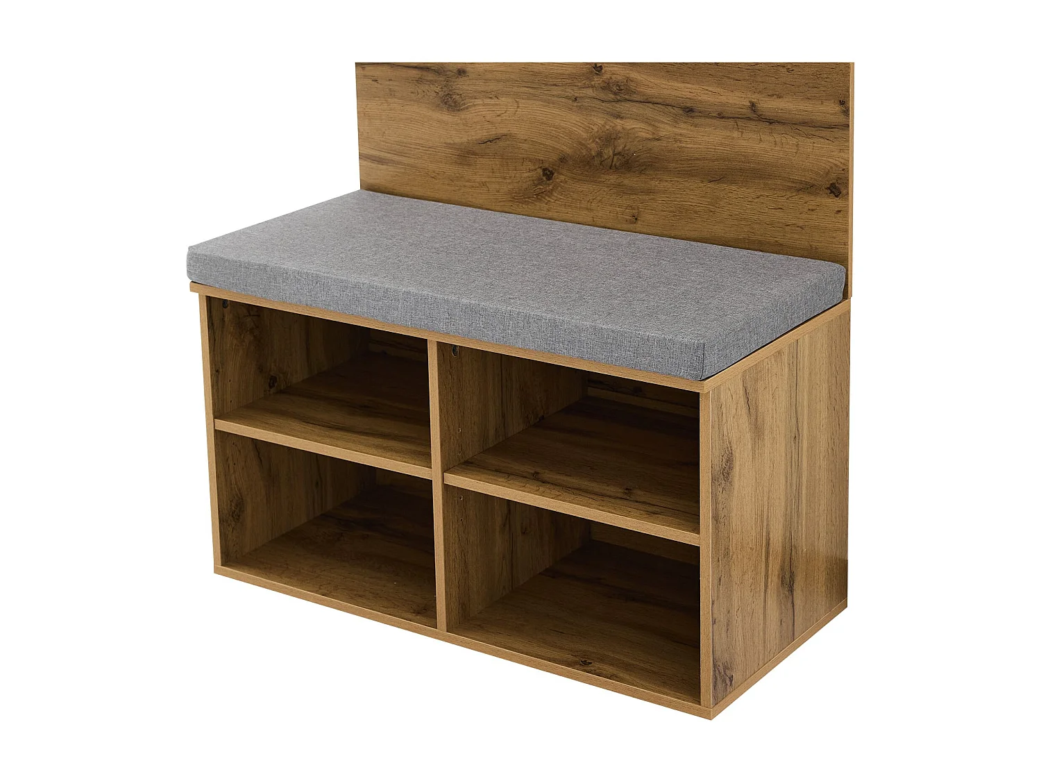 Portemanteau d'entrée avec banc à chaussures et tringle à vêtements, étagères réglables - naturel