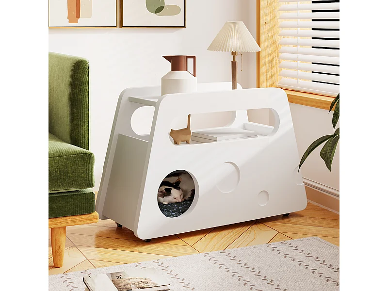 Tavolino da caffè mobile con ruote, bianco, 81x33x51,5 cm - per soggiorno e camera da letto