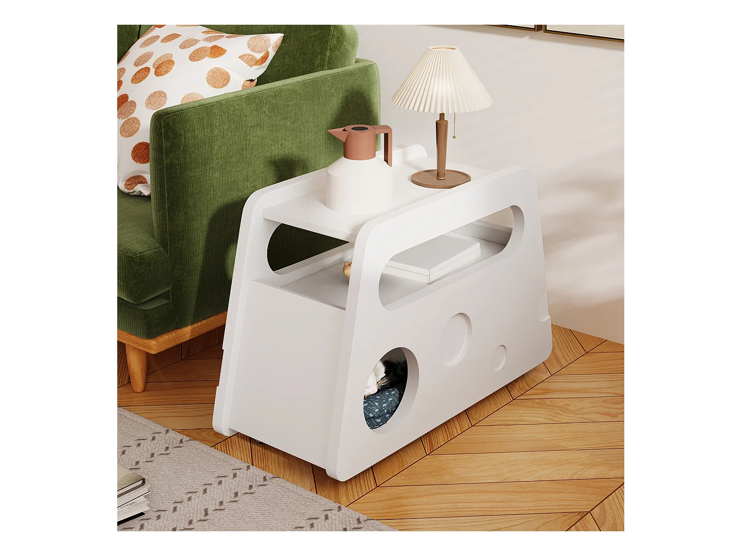 Table basse mobile avec roulettes, blanche, 81x33x51,5 cm - pour salon et chambre