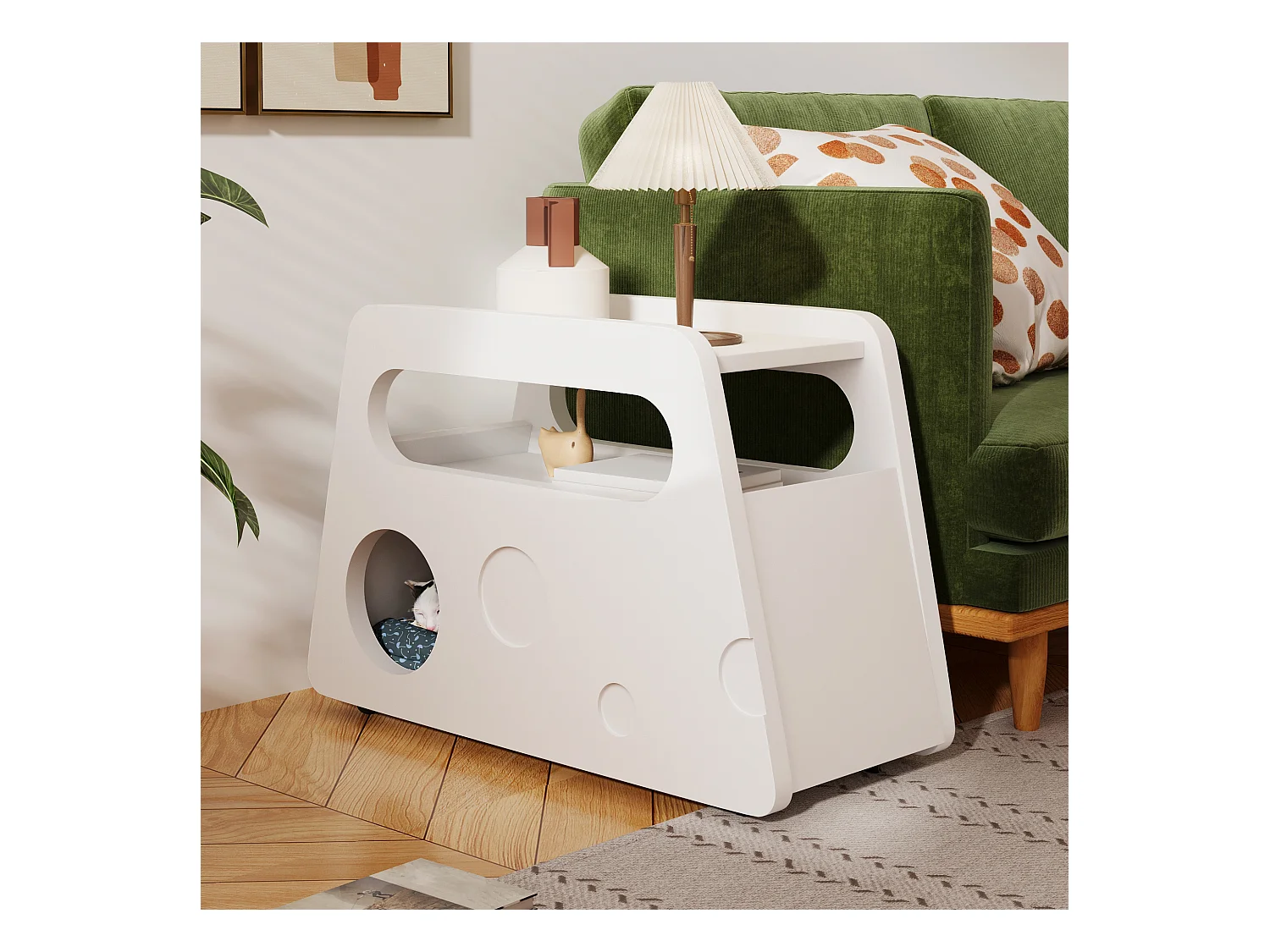 Table basse mobile avec roulettes, blanche, 81x33x51,5 cm - pour salon et chambre