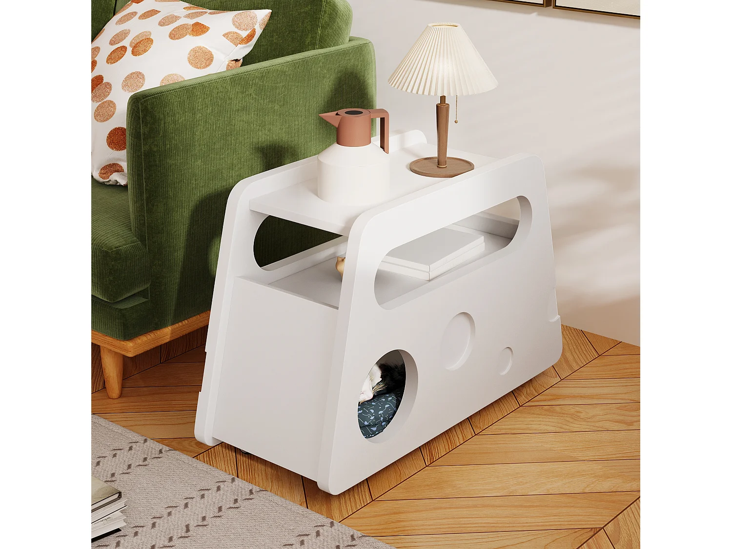 Table basse mobile avec roulettes, blanche, 81x33x51,5 cm - pour salon et chambre