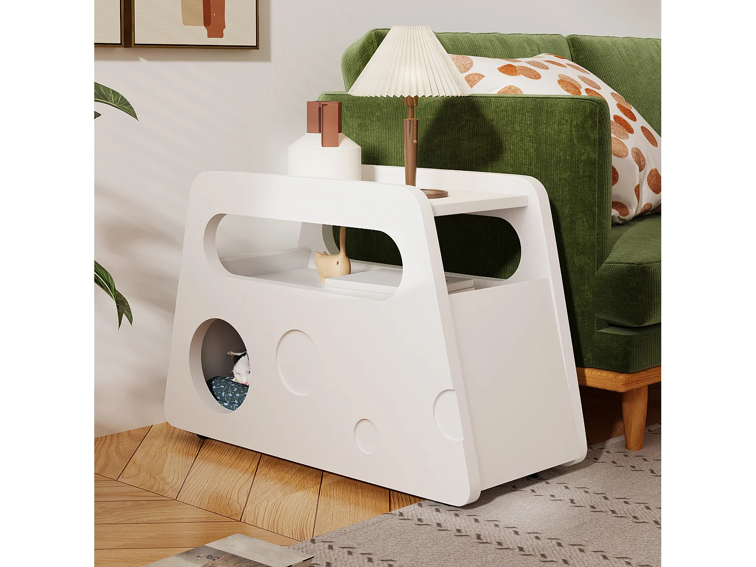 Table basse mobile avec roulettes, blanche, 81x33x51,5 cm - pour salon et chambre