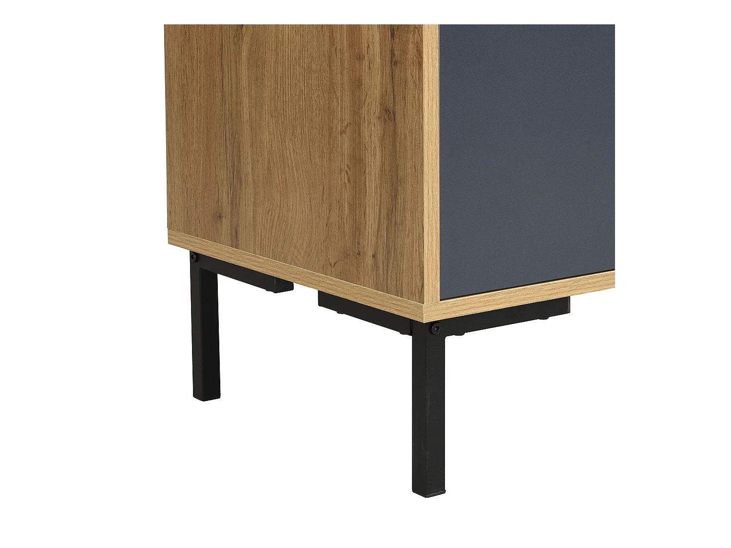 Porte-manteau naturel avec 2 portes, séparateurs de rangement et crochets - pieds en métal noir