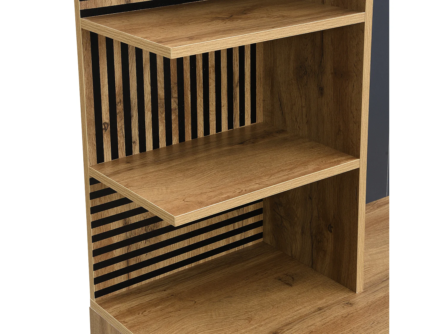 Garderobenschrank in Naturfarbe mit 2 Türen, Ablagefächern und Haken - schwarze Metallbeine