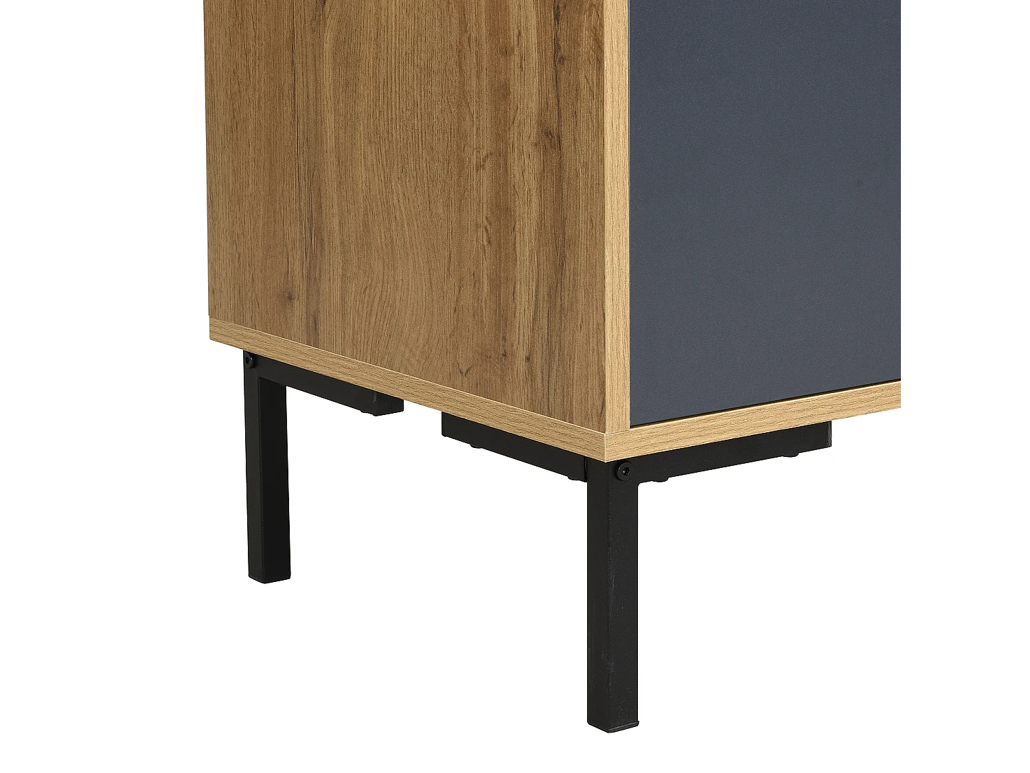 Garderobenschrank in Naturfarbe mit 2 Türen, Ablagefächern und Haken - schwarze Metallbeine