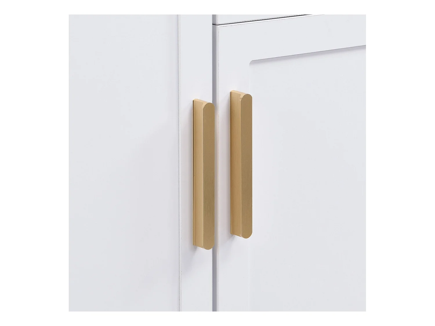 Porte-manteau blanc avec 2 portes et 1 tiroir de rangement, poignées et pieds dorés