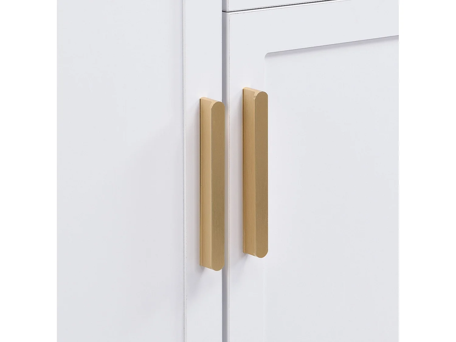 Weiße Garderobe mit 2 Türen und 1 Schublade, goldenen Griffen und Beinen