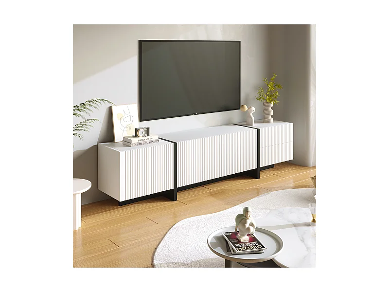 Mobile TV da 190 cm con 3 ante testurizzate e 2 cassetti contenitori - bianco e nero