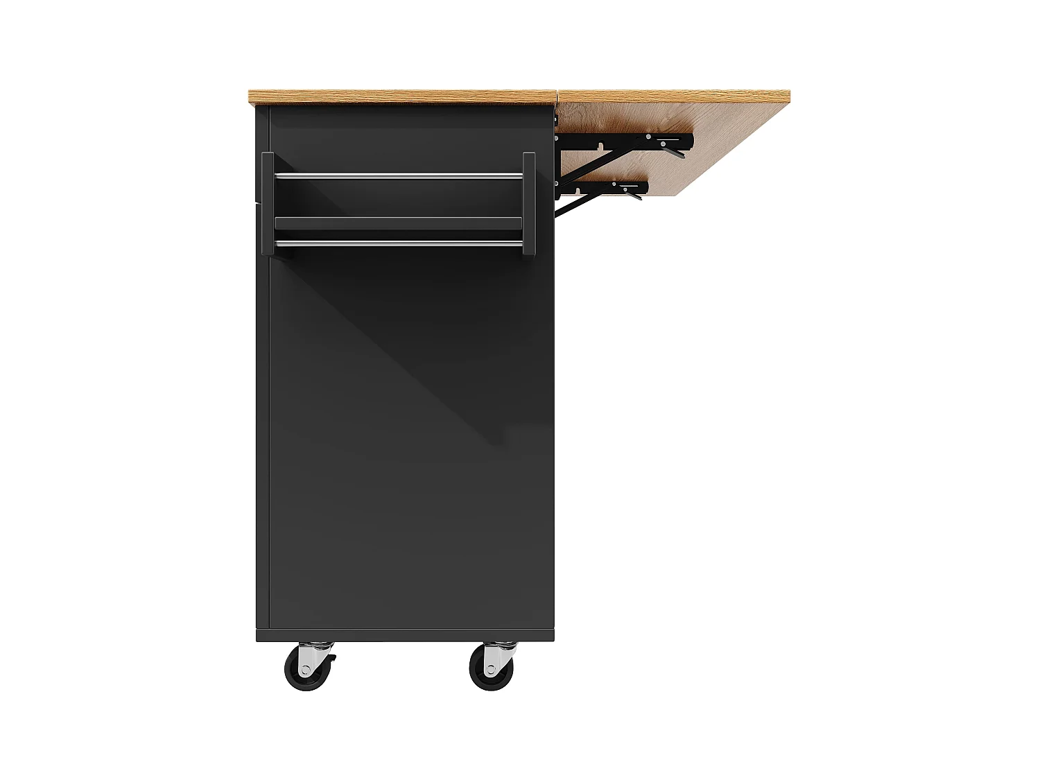 Desserte de cuisine noire avec 2 tiroirs et 2 portes, plateau en bois - pour salon et cuisine