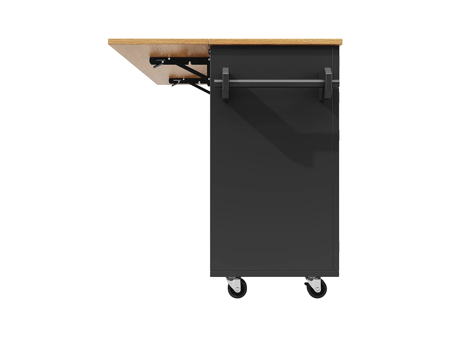 Desserte de cuisine noire avec 2 tiroirs et 2 portes, plateau en bois - pour salon et cuisine