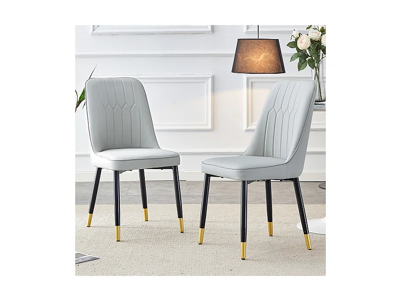 Juego de 2 sillas de comedor en PU con respaldo acolchado y patas de metal - gris claro