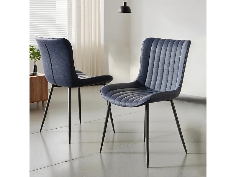 Lot de 2 chaises de salle à manger en PU bleu avec pieds en métal noir - style moderne