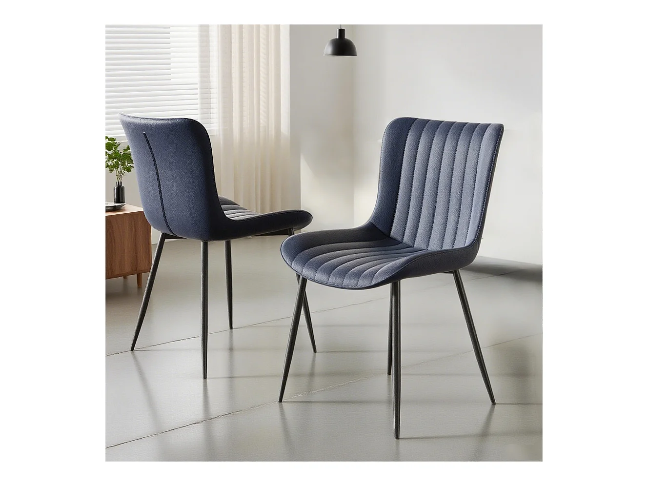 Lot de 2 chaises de salle à manger en PU bleu avec pieds en métal noir - style moderne