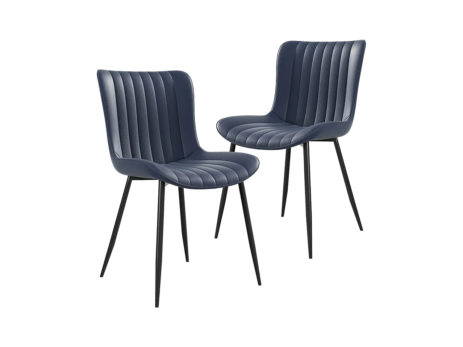 Lot de 2 chaises de salle à manger en PU bleu avec pieds en métal noir - style moderne