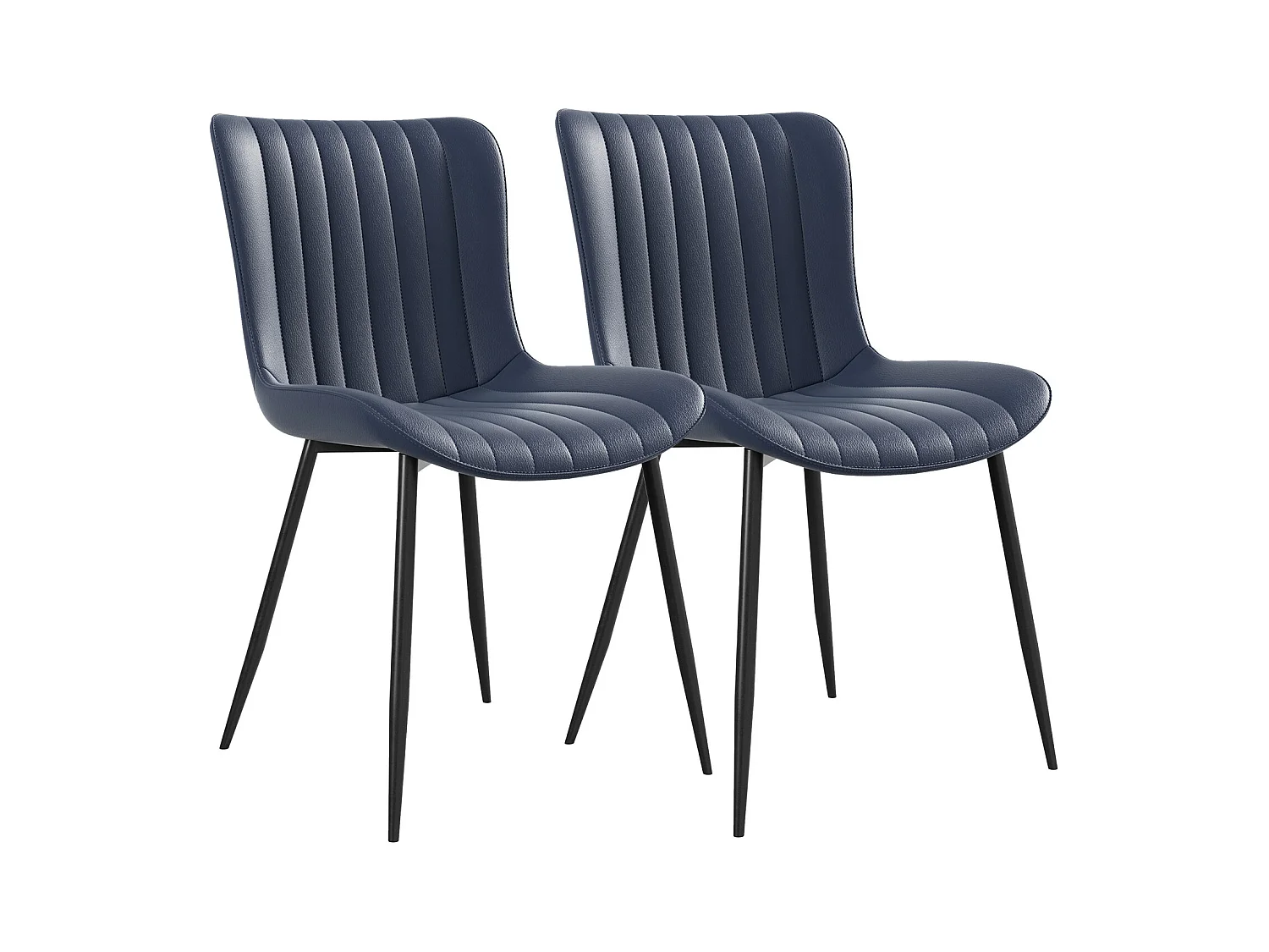 Lot de 2 chaises de salle à manger en PU bleu avec pieds en métal noir - style moderne