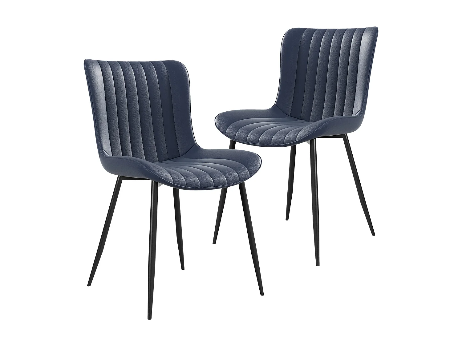 Lot de 2 chaises de salle à manger en PU bleu avec pieds en métal noir - style moderne