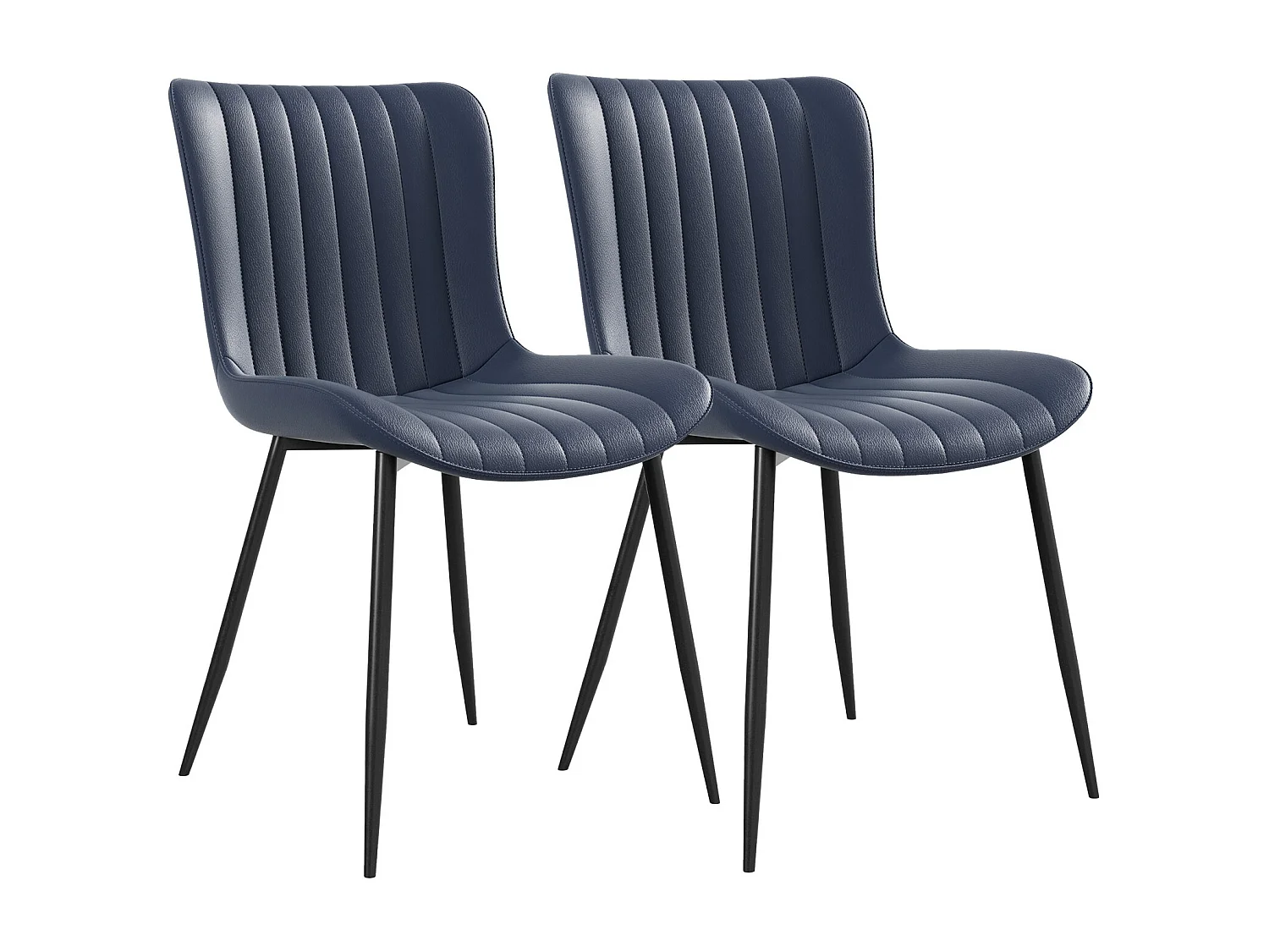 Lot de 2 chaises de salle à manger en PU bleu avec pieds en métal noir - style moderne