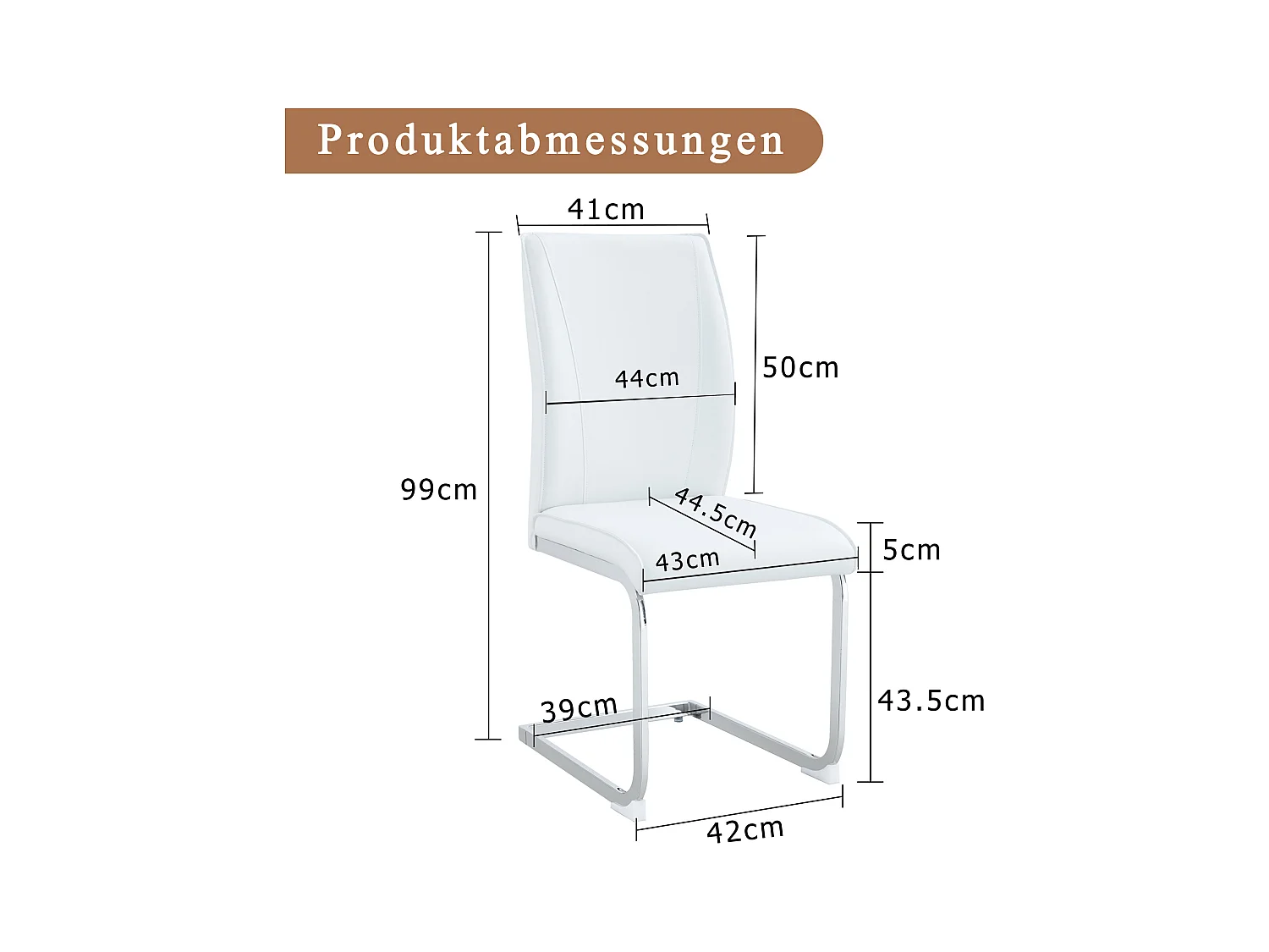 Lot de 2 chaises en PU blanch avec dossier et pieds en métal argenté - pour salon et salle à manger