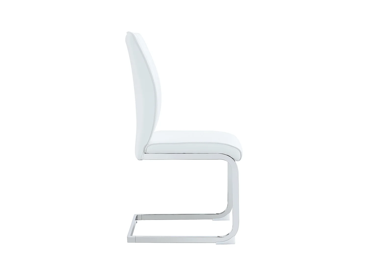 Lot de 2 chaises en PU blanch avec dossier et pieds en métal argenté - pour salon et salle à manger