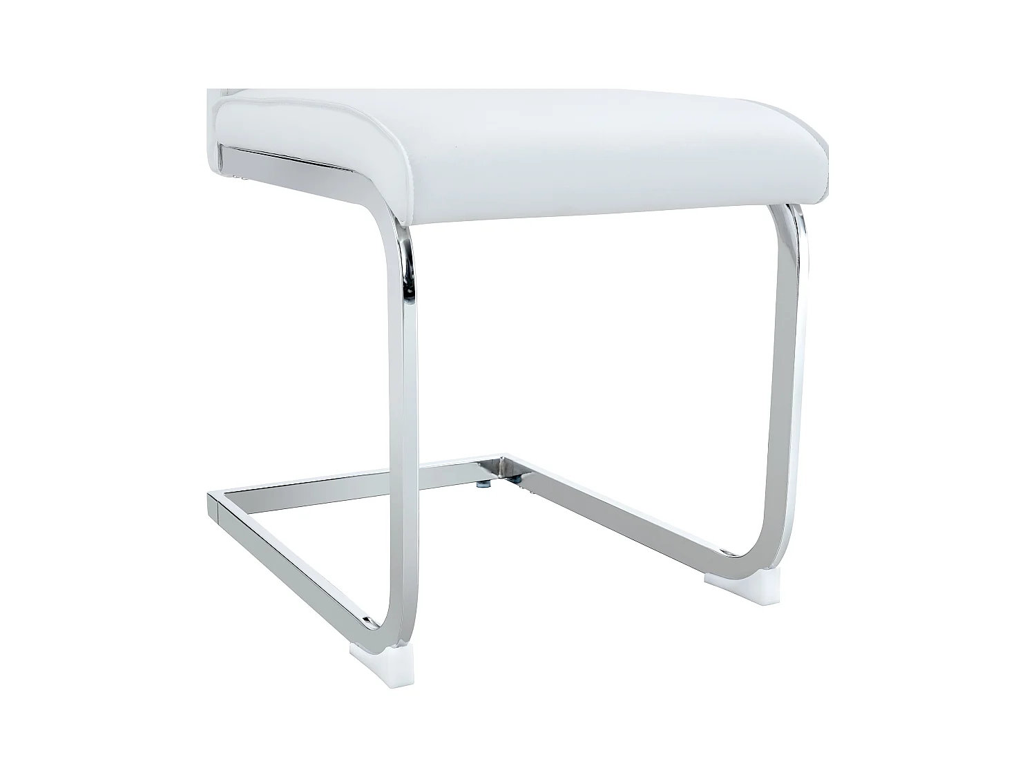 Lot de 2 chaises en PU blanch avec dossier et pieds en métal argenté - pour salon et salle à manger