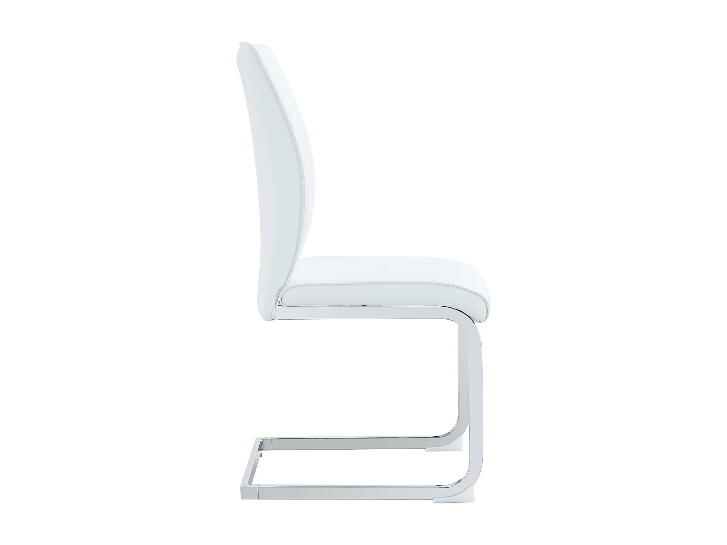 Lot de 2 chaises en PU blanch avec dossier et pieds en métal argenté - pour salon et salle à manger