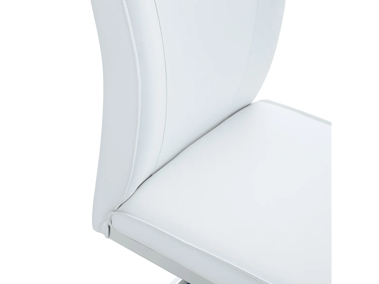 Lot de 2 chaises en PU blanch avec dossier et pieds en métal argenté - pour salon et salle à manger