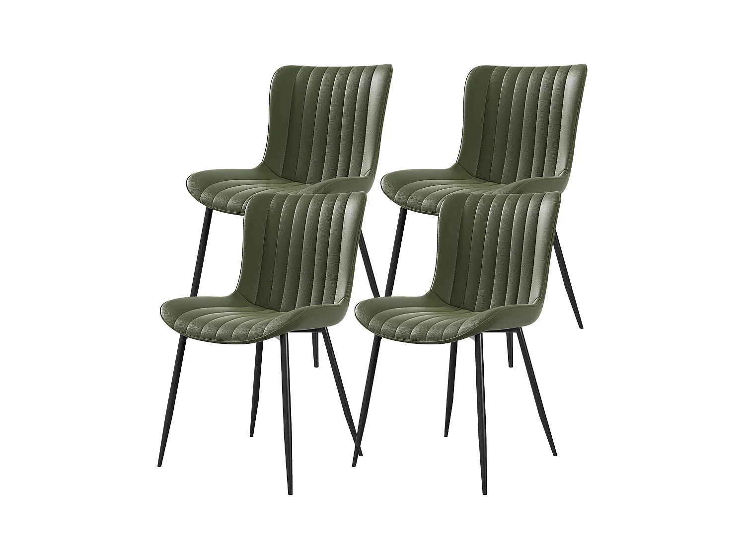 Lot de 4 chaises de salle à manger en PU vert avec pieds en métal noir - style moderne