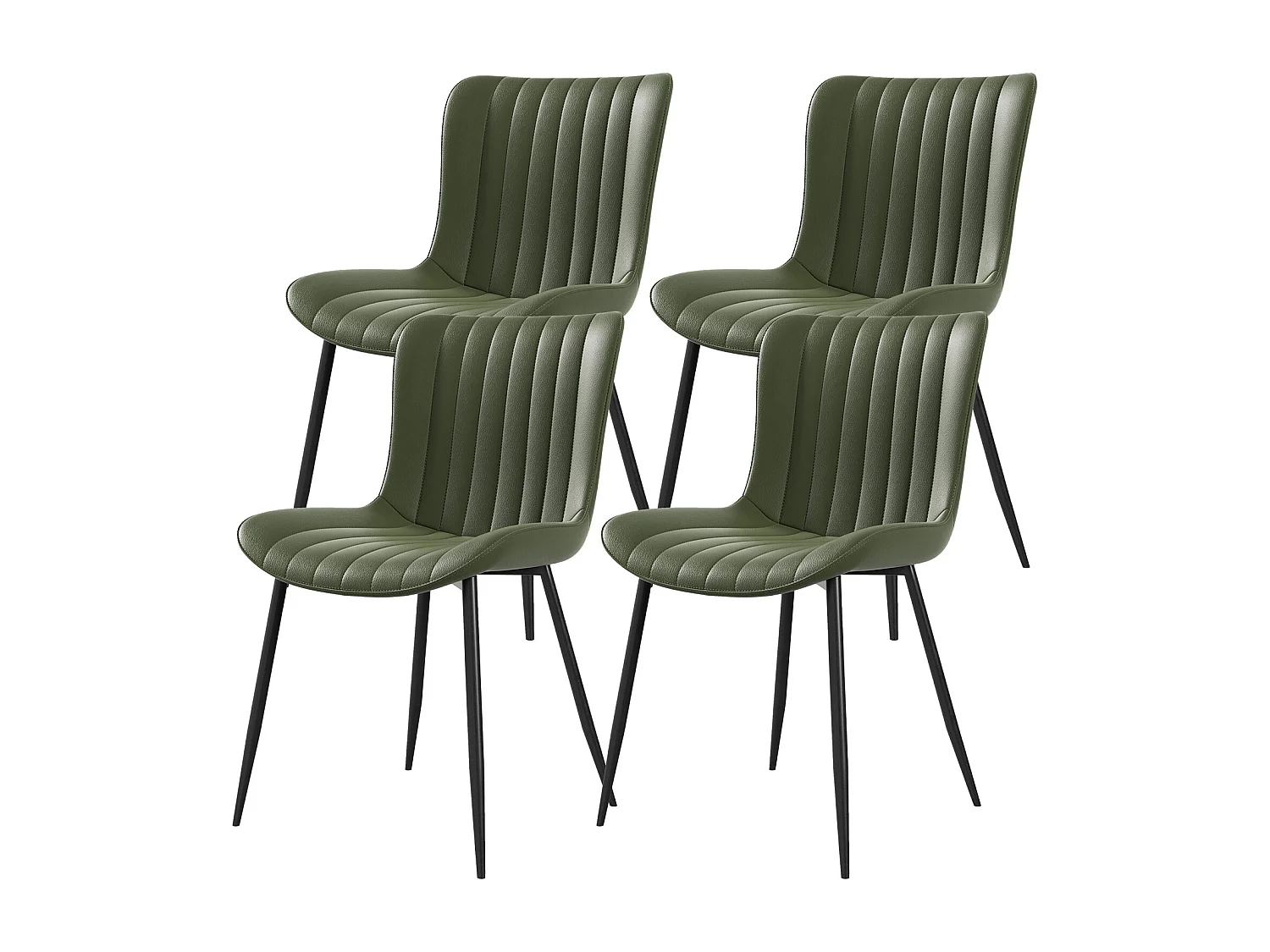Lot de 4 chaises de salle à manger en PU vert avec pieds en métal noir - style moderne