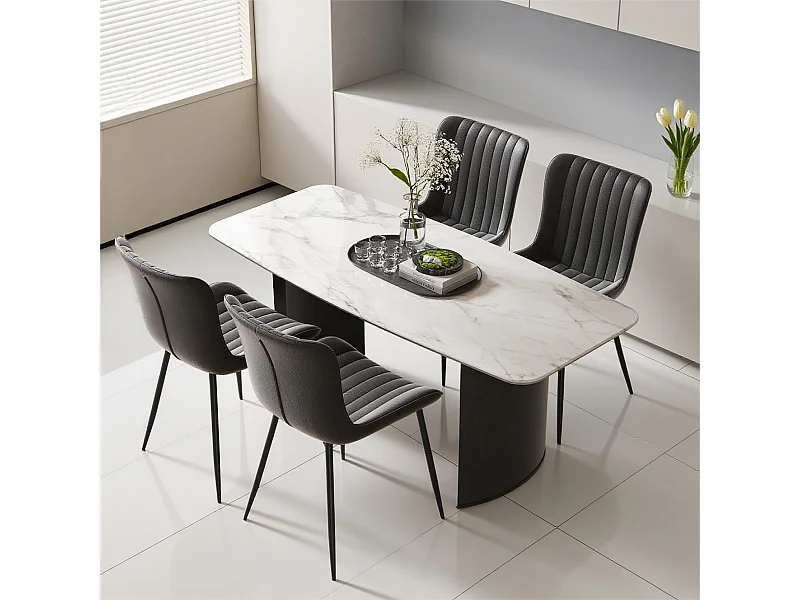 Set di 4 sedie da pranzo in PU nero con gambe in metallo - stile moderno