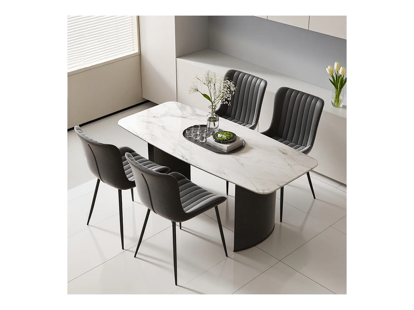 Lot de 4 chaises de salle à manger en PU noir avec pieds en métal - style moderne