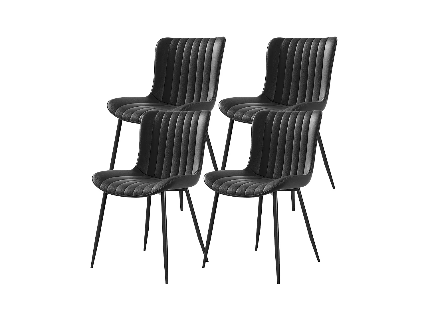 Lot de 4 chaises de salle à manger en PU noir avec pieds en métal - style moderne