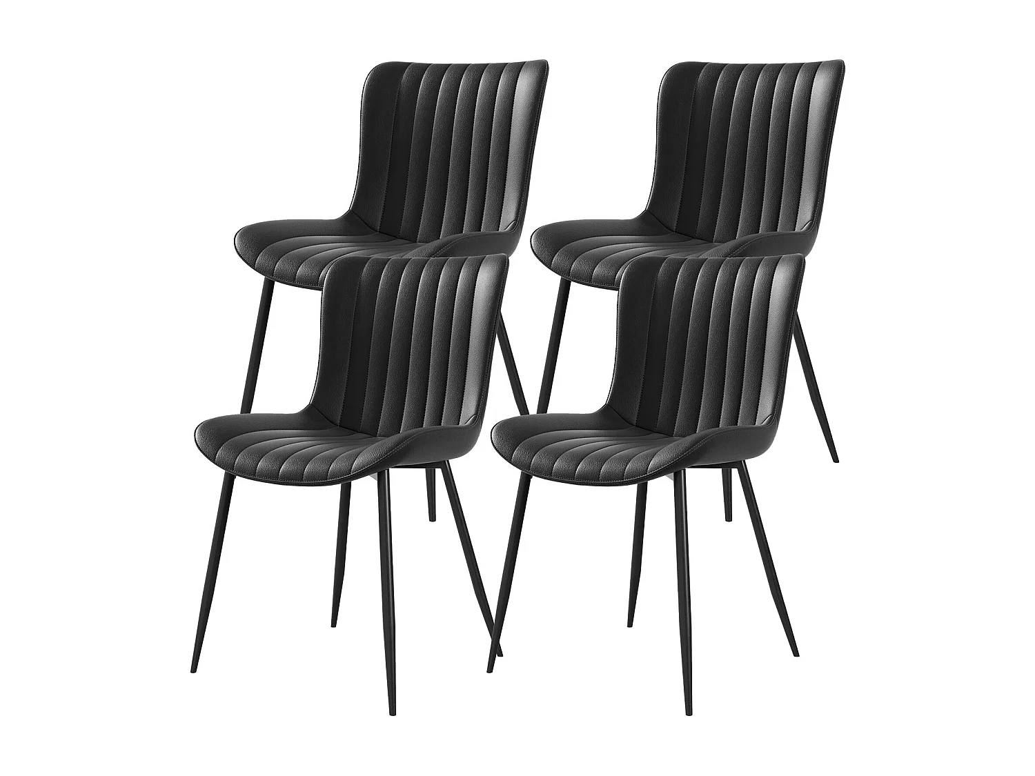Lot de 4 chaises de salle à manger en PU noir avec pieds en métal - style moderne