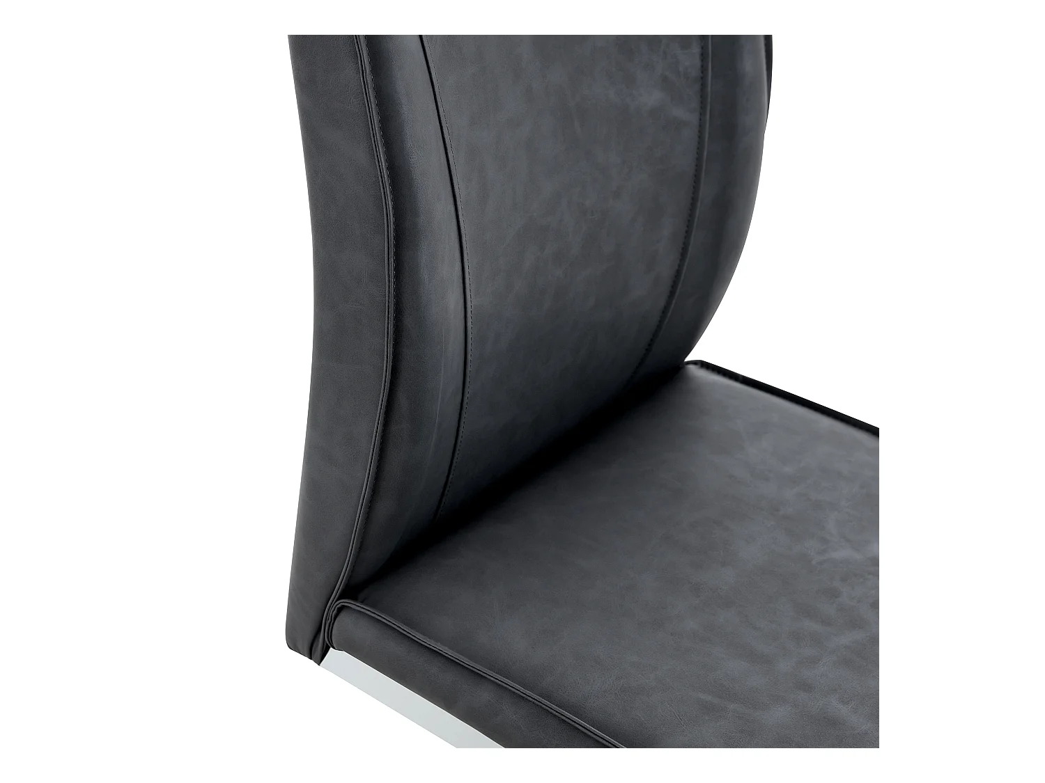 Lot de 2 chaises en PU gris avec dossier et pieds en métal argenté - pour salon et salle à manger