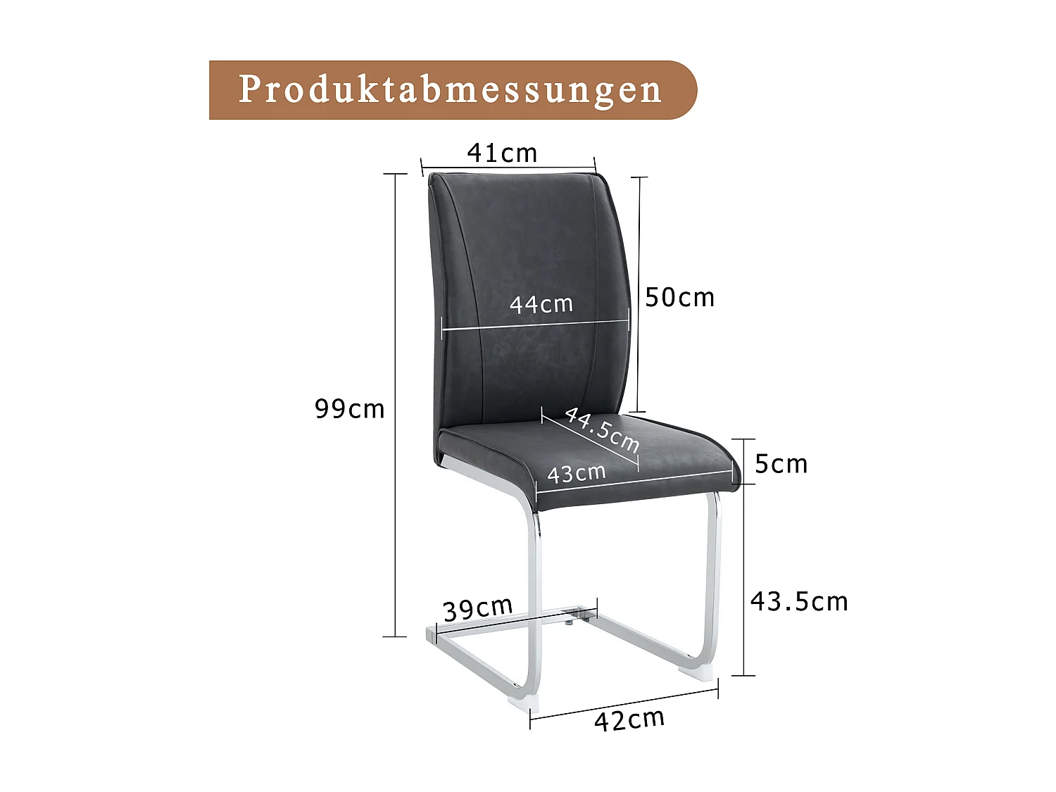 Set van 2 stoelen in grijs PU met rugleuning en zilverkleurige metalen poten - voor woonkamer en eetkamer