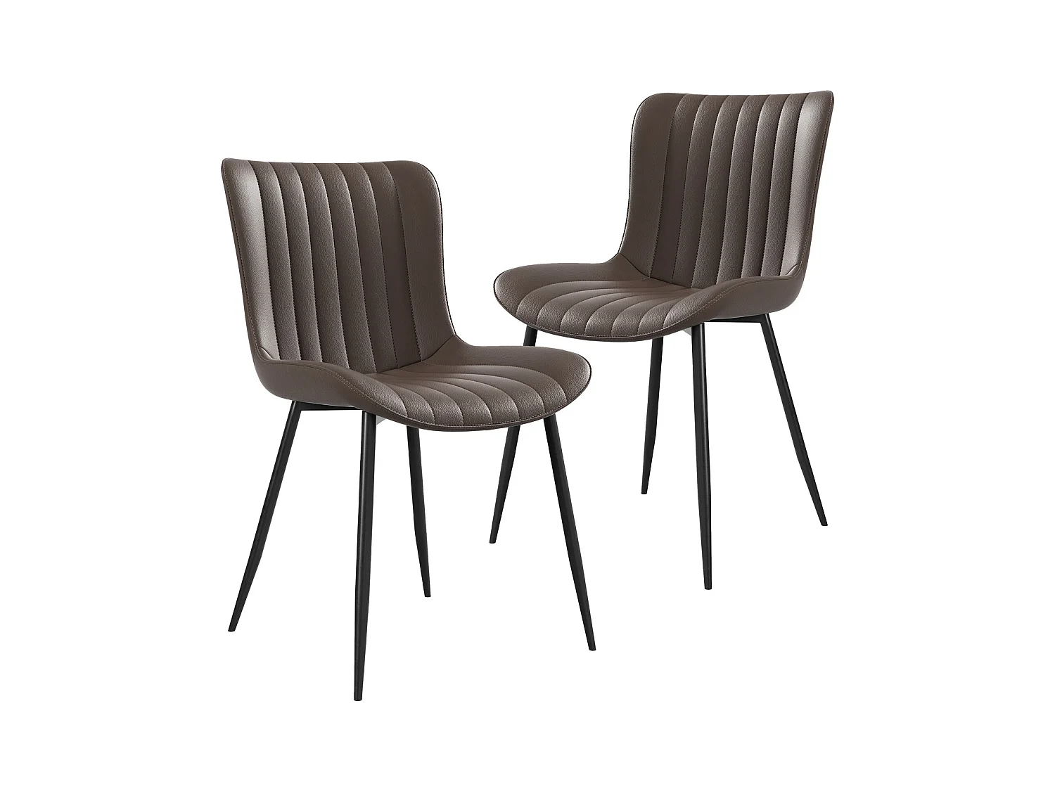 Lot de 2 chaises de salle à manger en PU marron avec pieds en métal noir - style moderne