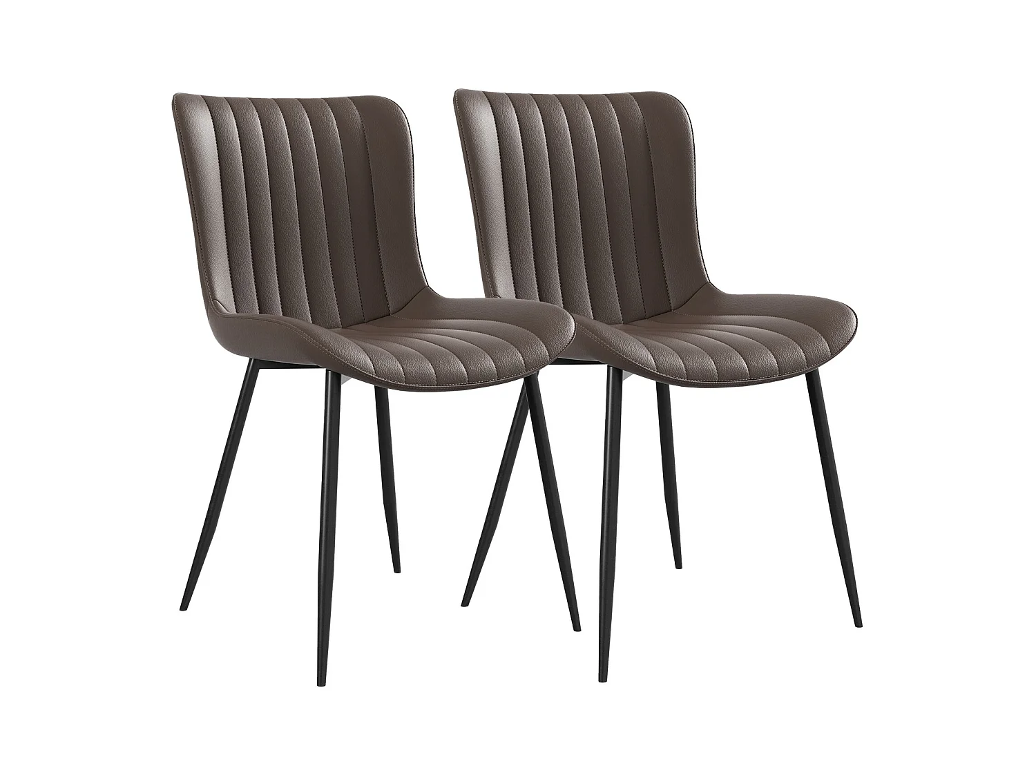 Lot de 2 chaises de salle à manger en PU marron avec pieds en métal noir - style moderne