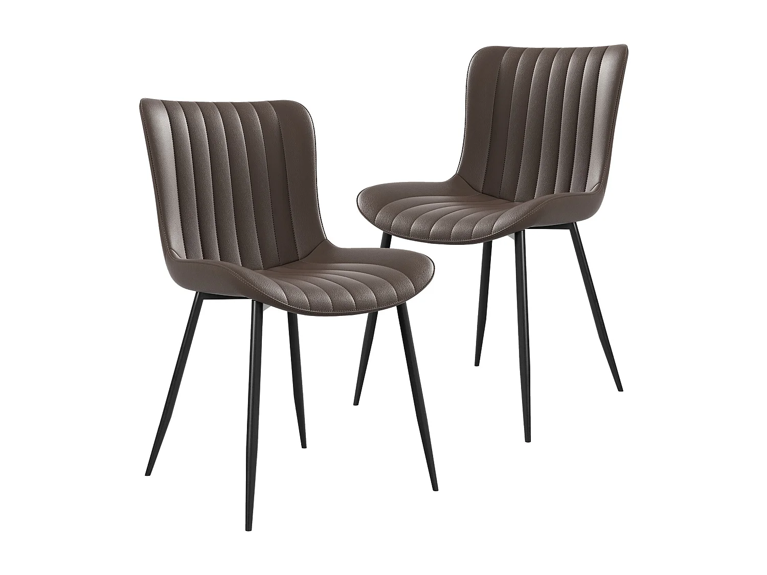 Lot de 2 chaises de salle à manger en PU marron avec pieds en métal noir - style moderne