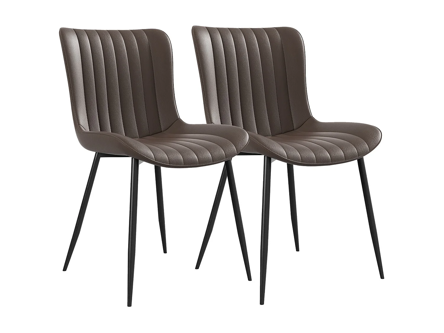 Lot de 2 chaises de salle à manger en PU marron avec pieds en métal noir - style moderne