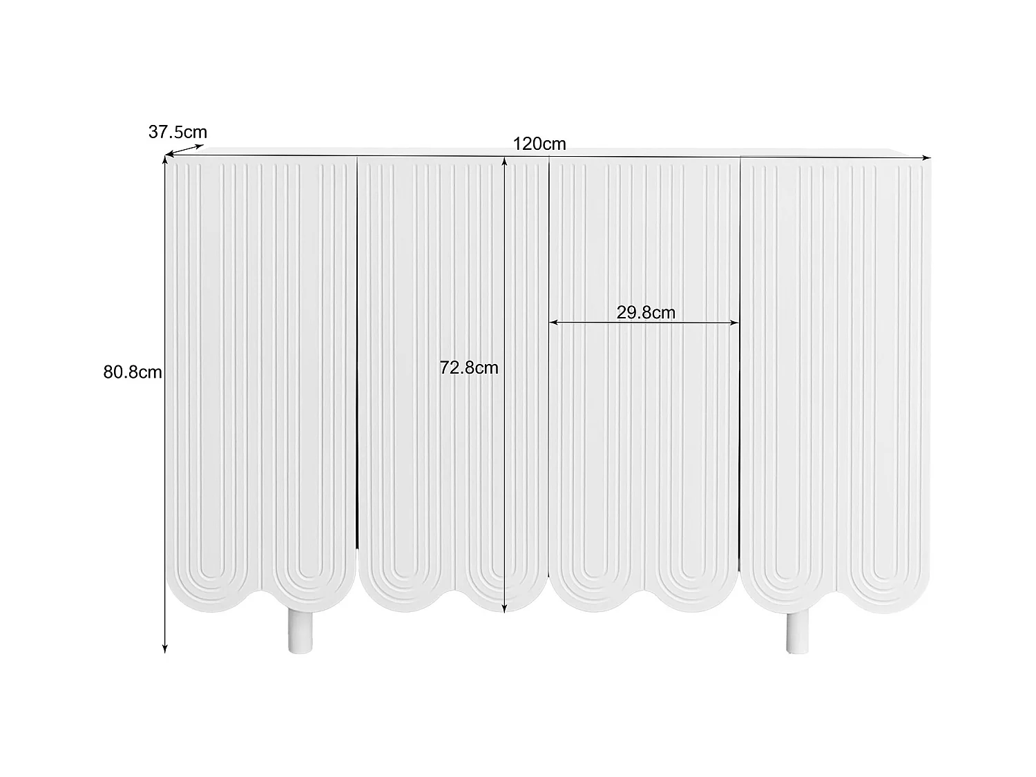 Buffet blanc avec 4 portes texturées et pieds cylindriques - pour salon et salles à manger