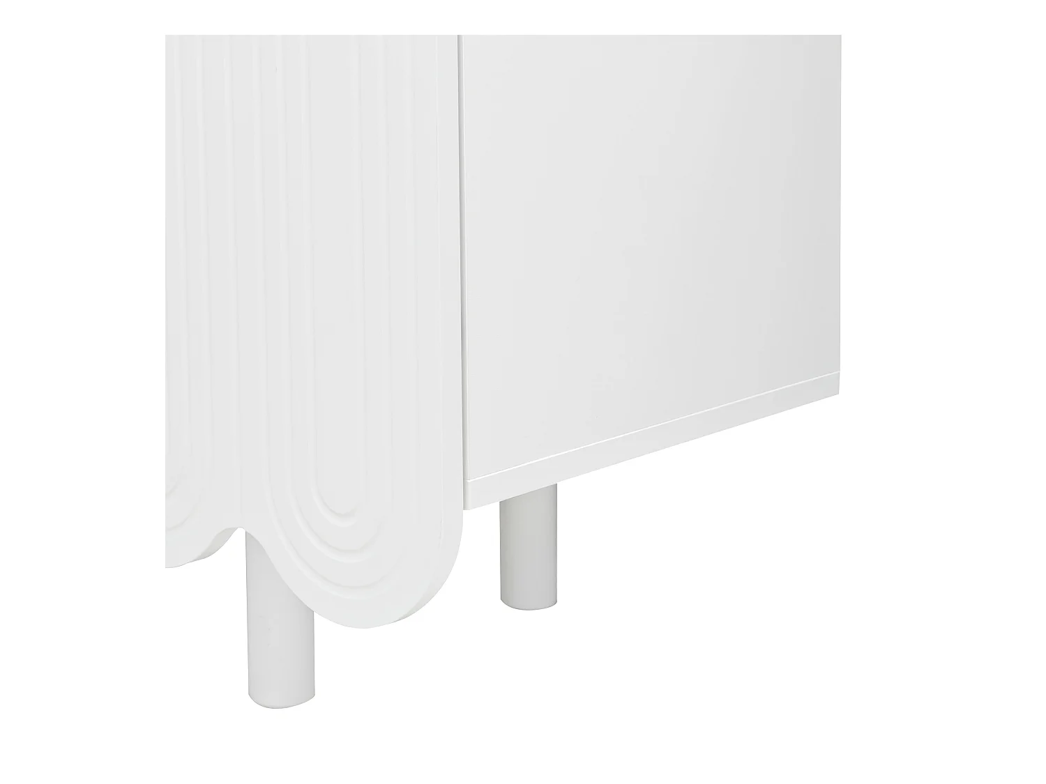 Buffet blanc avec 4 portes texturées et pieds cylindriques - pour salon et salles à manger