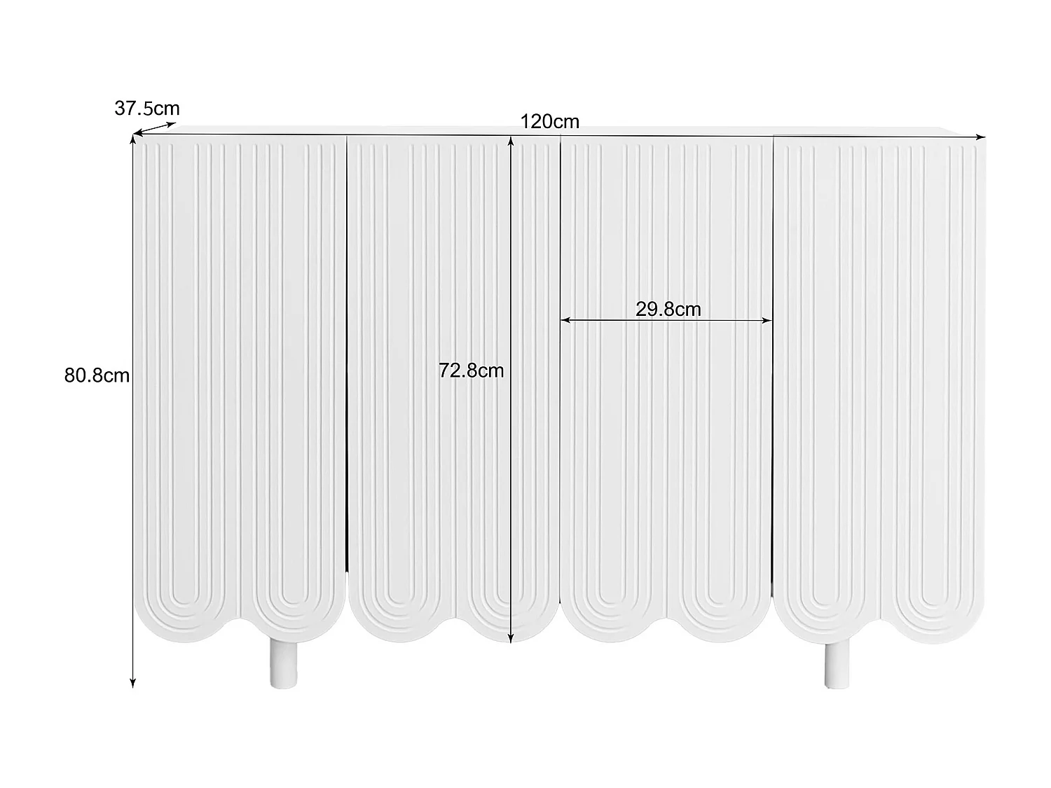 Aparador blanco con 4 puertas texturizadas y patas cilíndricas - para salón y comedor