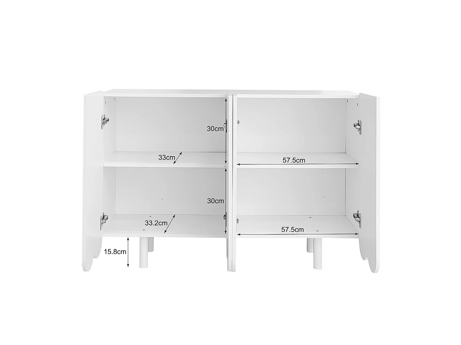 Buffet blanc avec 4 portes texturées et pieds cylindriques - pour salon et salles à manger