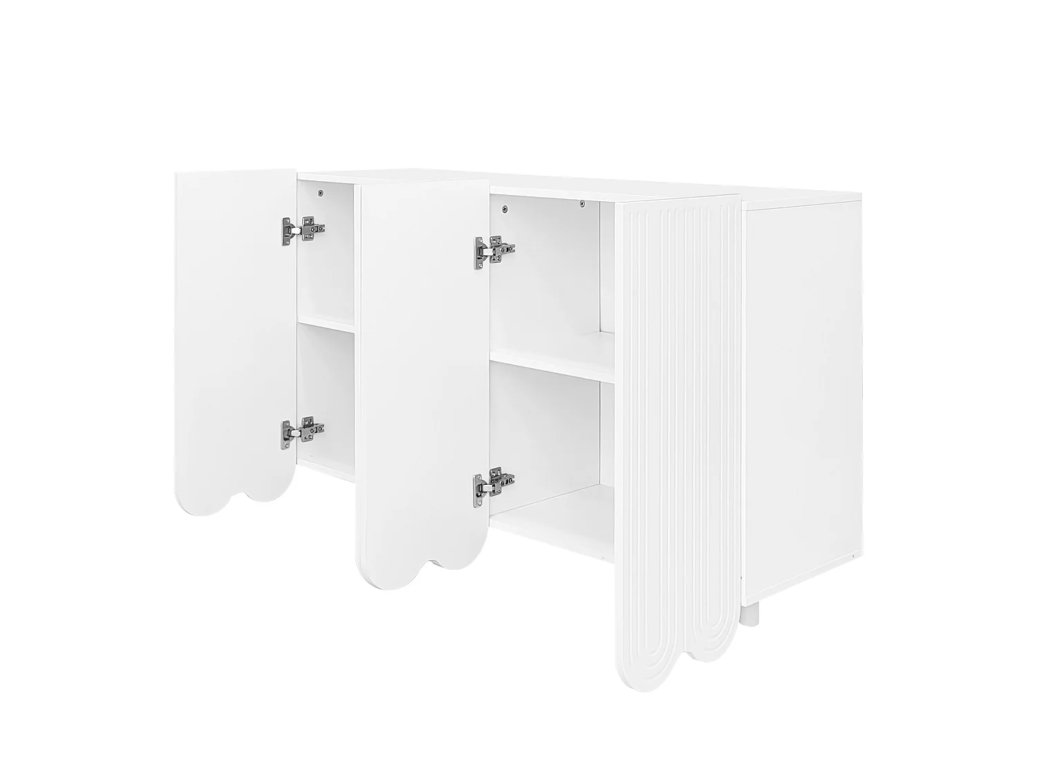 Buffet blanc avec 4 portes texturées et pieds cylindriques - pour salon et salles à manger