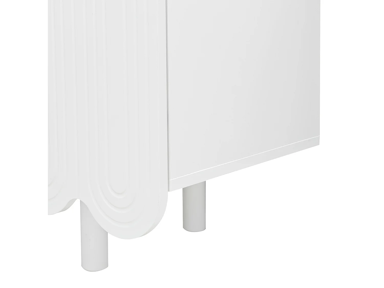 Buffet blanc avec 4 portes texturées et pieds cylindriques - pour salon et salles à manger