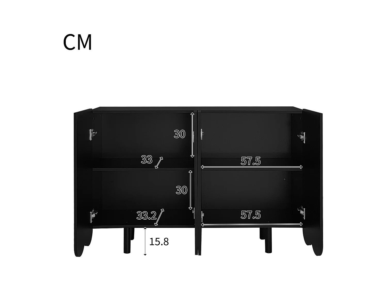 Buffet noir avec 4 portes texturées et pieds cylindriques - pour salon et salle à manger