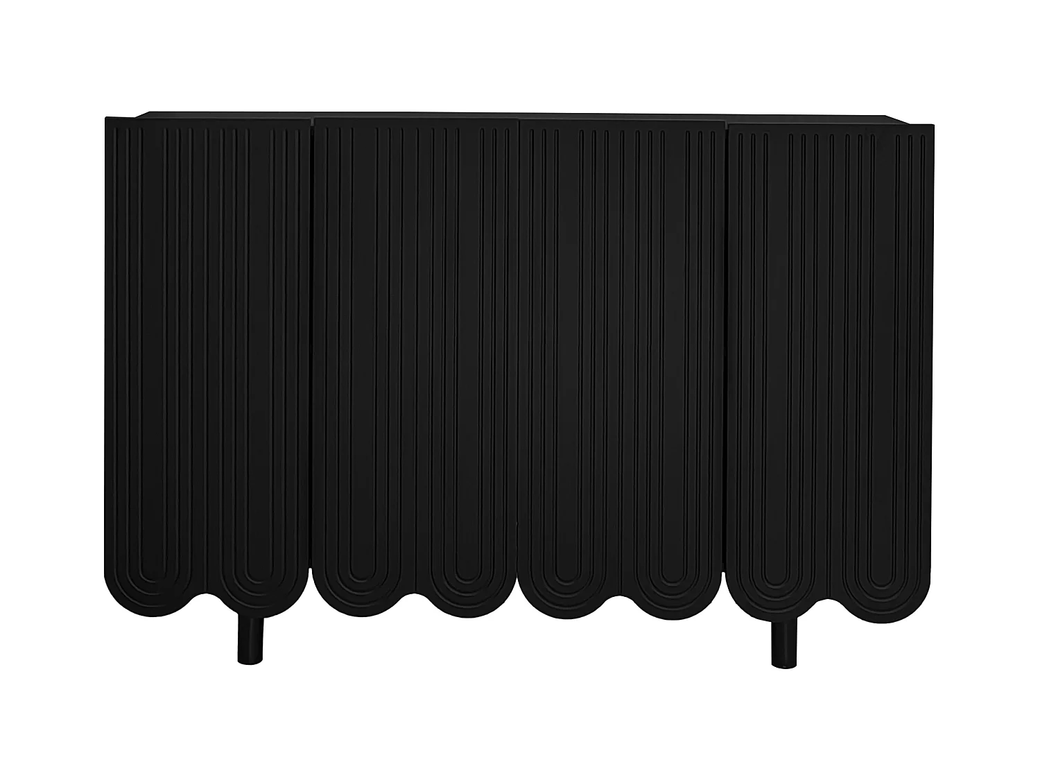 Buffet noir avec 4 portes texturées et pieds cylindriques - pour salon et salle à manger