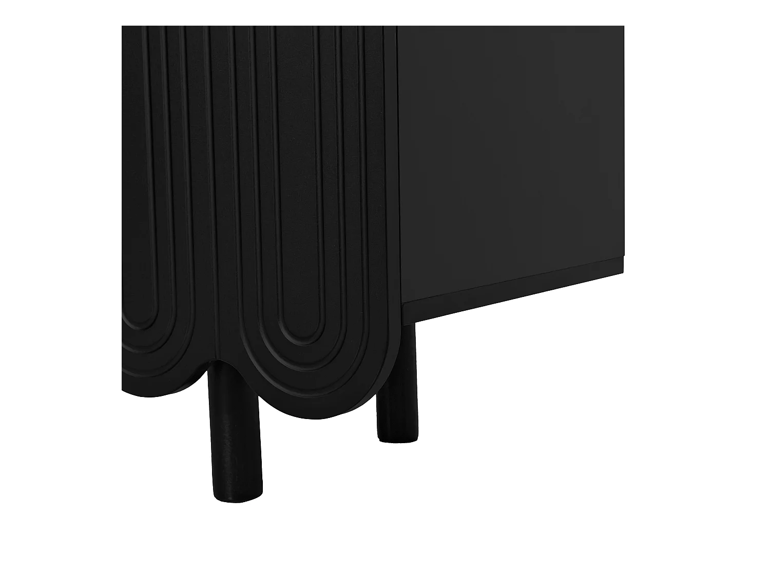 Buffet noir avec 4 portes texturées et pieds cylindriques - pour salon et salle à manger