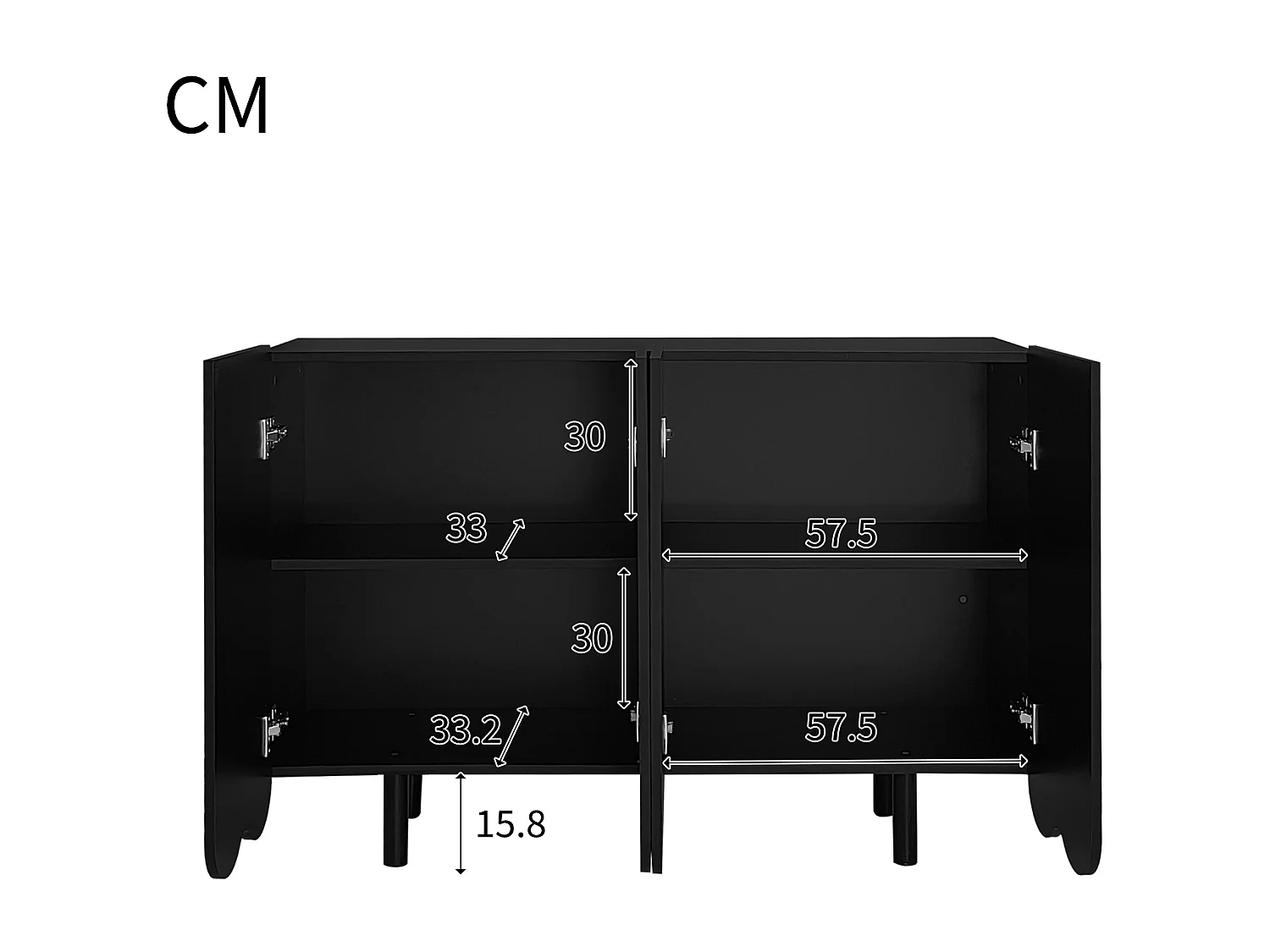 Zwart dressoir met 4 getextureerde deuren en cilindrische poten - voor woonkamer en eetkamer